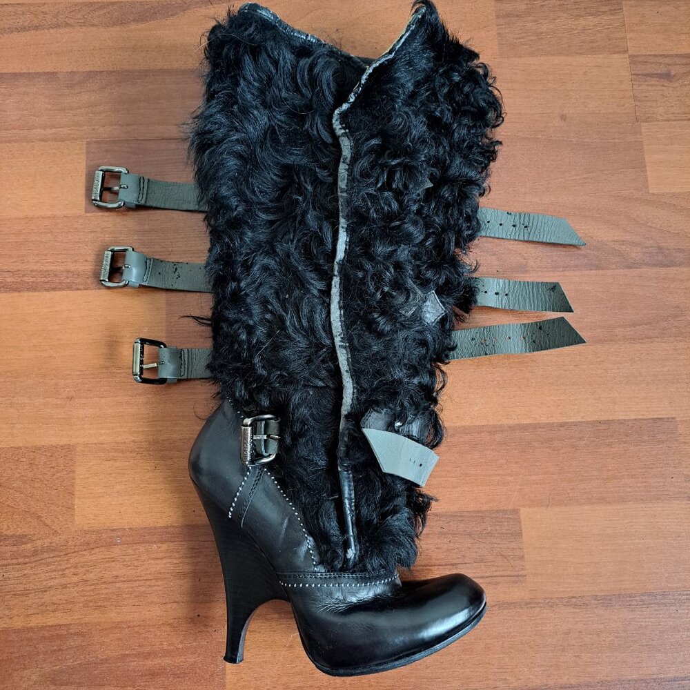 Roberto Cavalli Real Fur Leather Boots with Buckles Size 37 - Picture 12 of 16